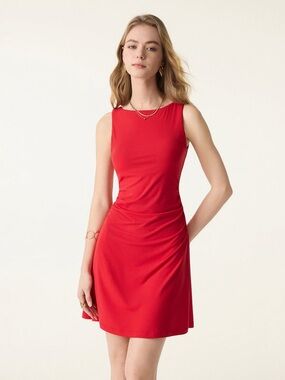 OGL Red SkinKiss Boatneck Ruched A-line Mini Bra Dress Size Medium